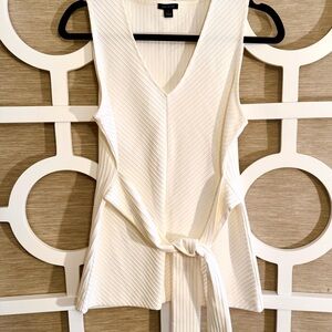ANN TAYLOR Ivory V-Neck Sleeveless Tie Waist Blouse, SZ Small